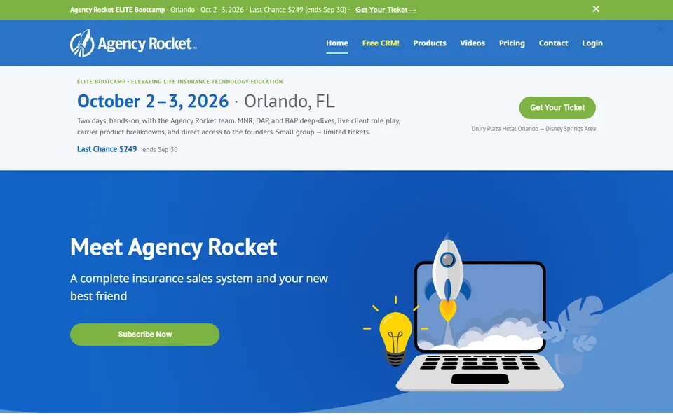 Homepage of the Agency Rocket website, live now