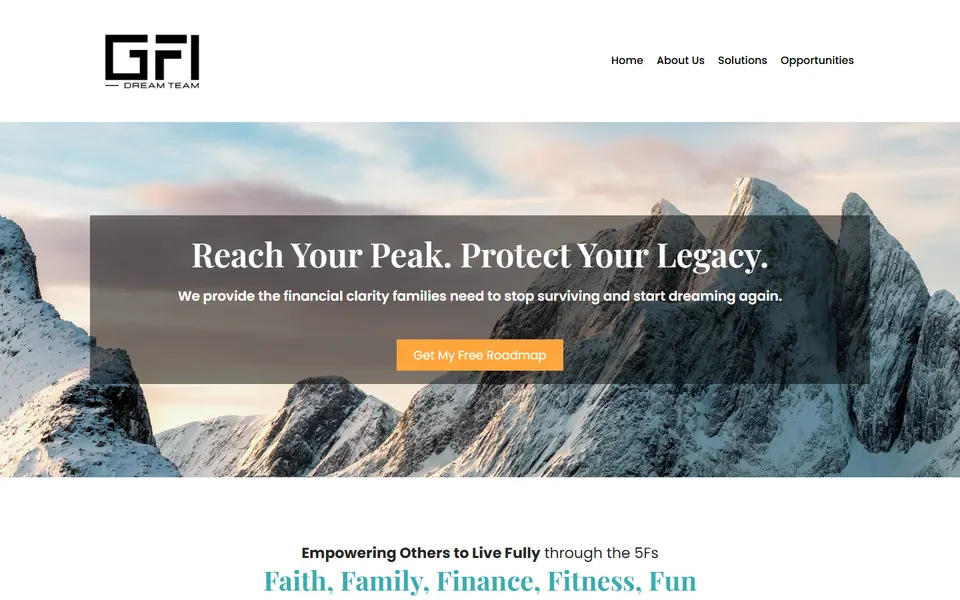 Homepage of the DreamTeamGFI website, live now