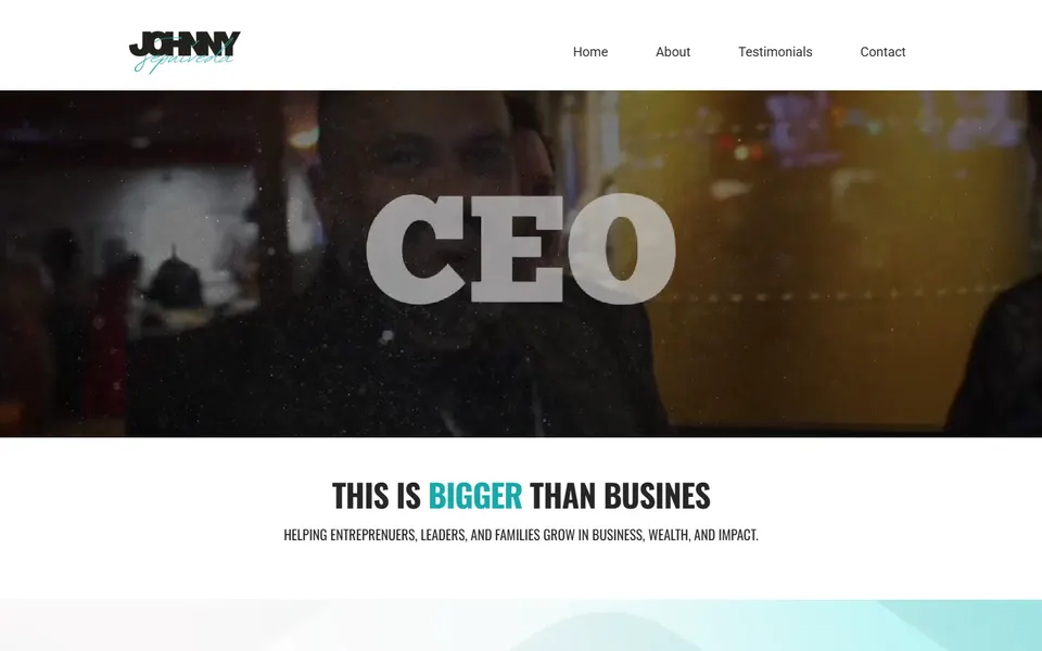 Homepage of the Johnny Sepulveda personal brand website, live now