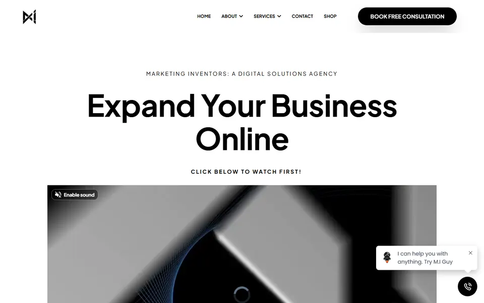 Homepage of the Marketing Inventors agency website, live now